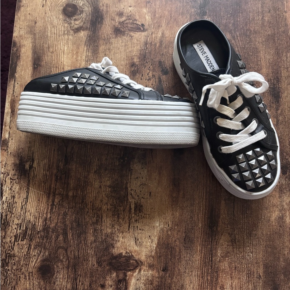 Steve Madden Black and Silver Platform Sneakers